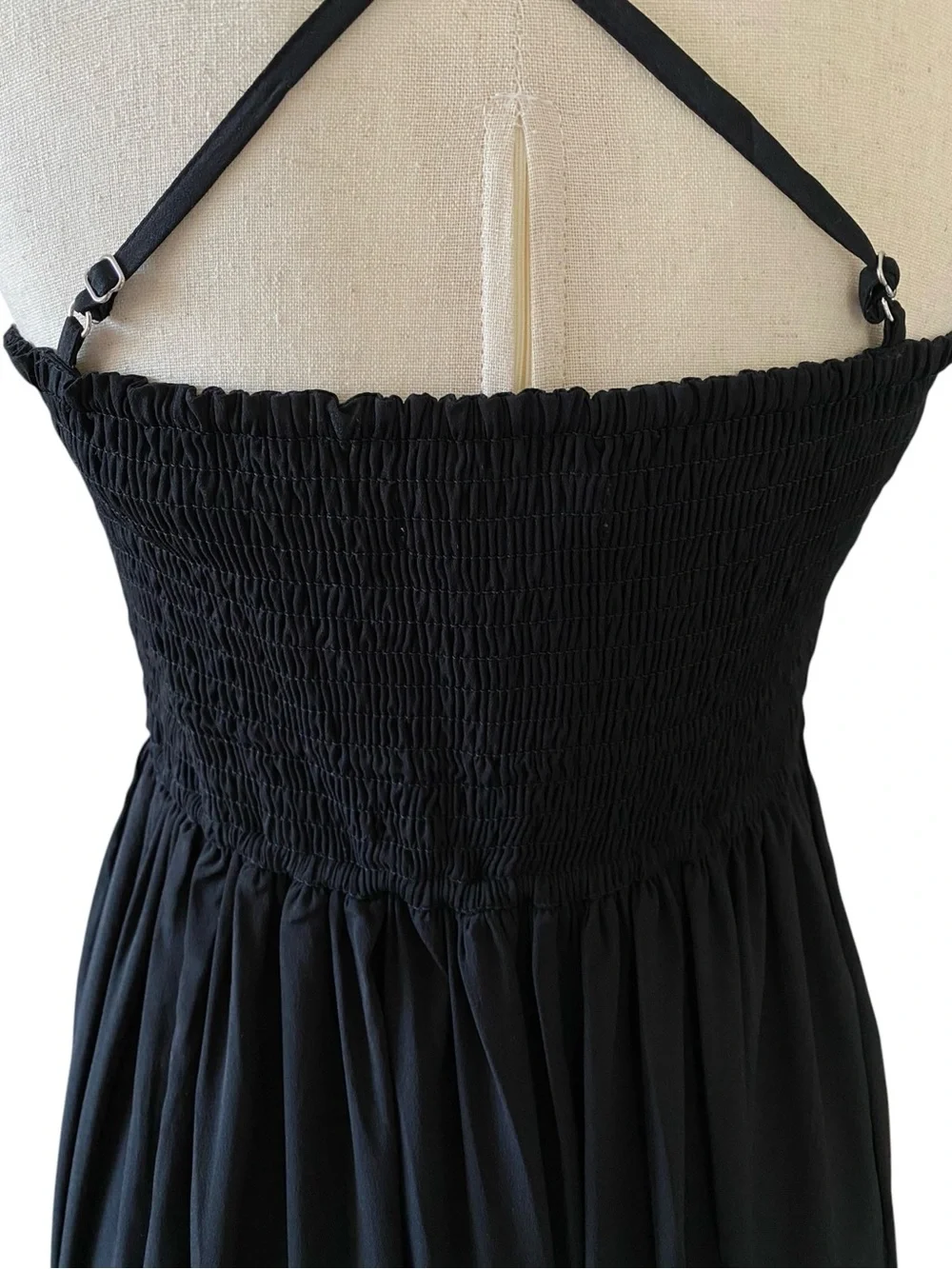 Abercrombie & Fitch Black Embroidered Maxi Dress S Cross Back Tiered Boho Hemmed